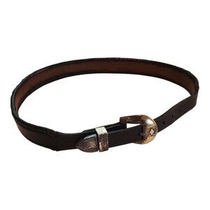DOS AMIGOS SZ 34 Black Thick Leather Woven Edge Deco Buckle Belt